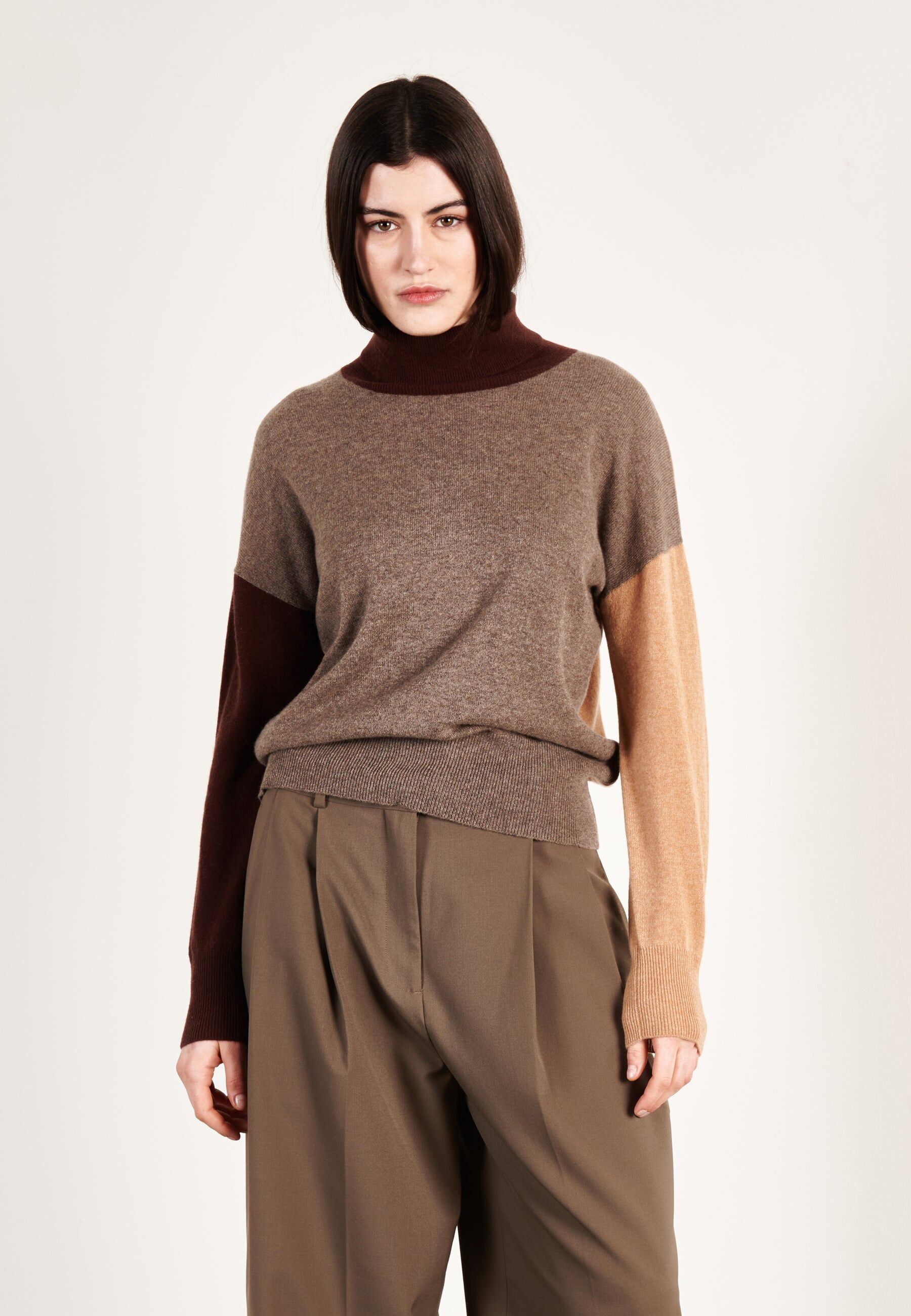 Maglione dolcevita da donna in cashmere color tortora/marrone/cammello chiaro - HANA 9