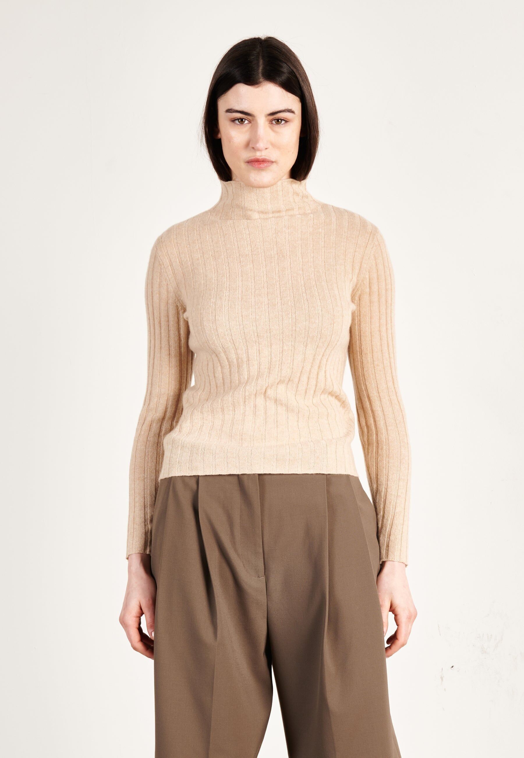 Maglione dolcevita in cashmere beige da donna - HANA 13