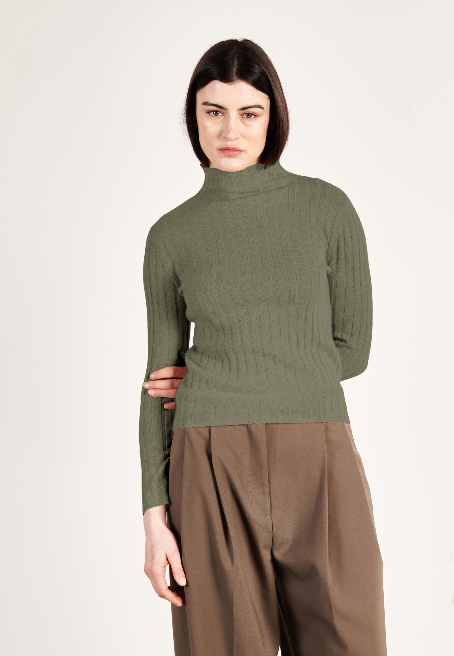 Maglione dolcevita in cashmere color kaki da donna - HANA 13