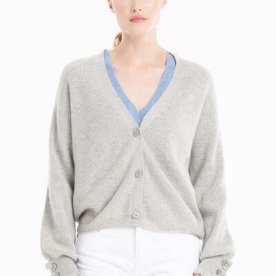Cardigan cachemire et laine gris femme - KELLY 28