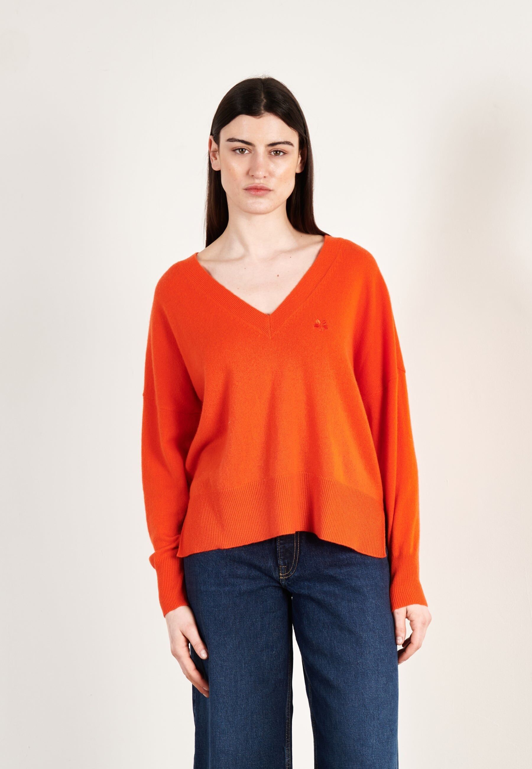 Maglione da donna in cashmere mandarino con scollo a V - HANA 1