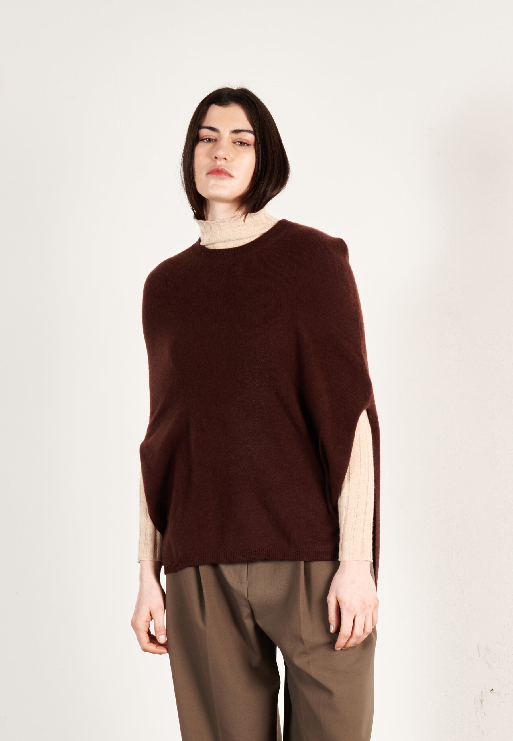 Poncho in cashmere marrone da donna - HANA 15