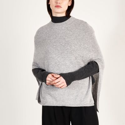 Poncho in cashmere grigio chiaro da donna - HANA 15
