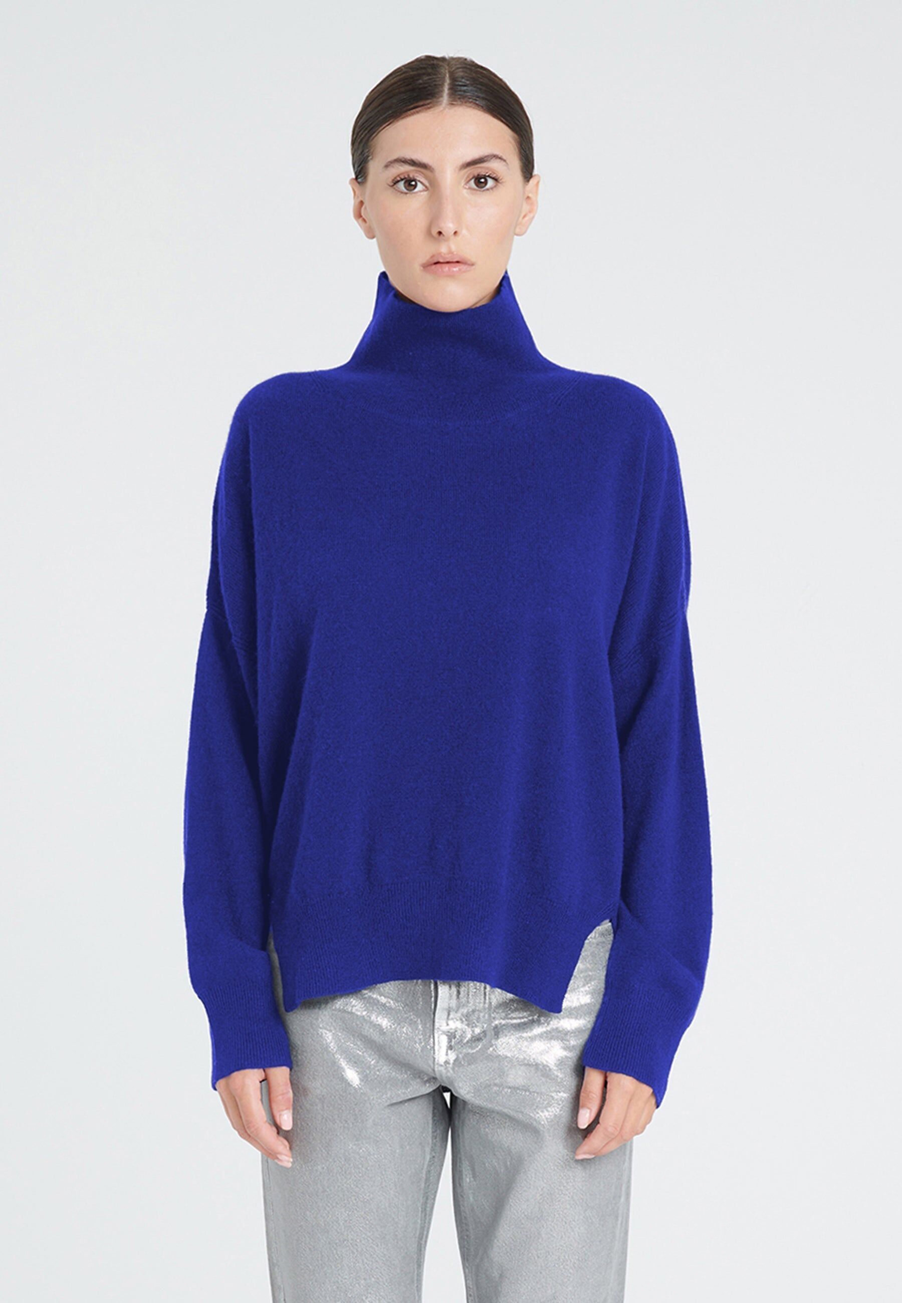 Maglione da donna a collo alto in cashmere blu petrolio - ZAYA 13