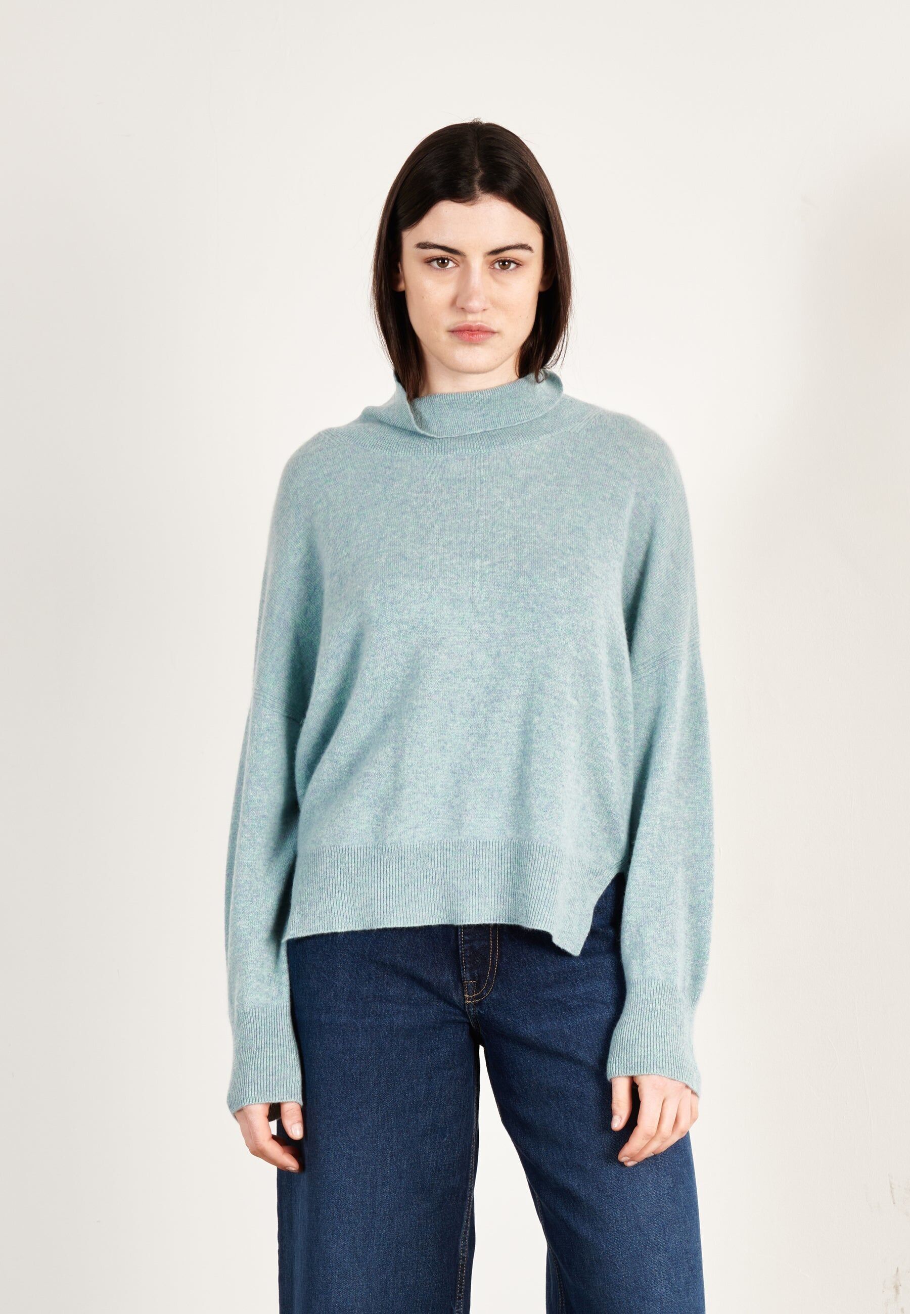 Maglione da donna a collo alto in cashmere verde acqua - ZAYA 13