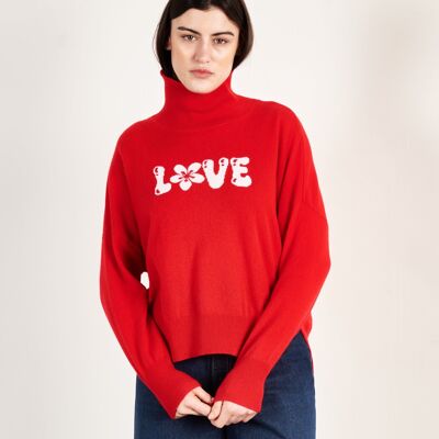 Maglione dolcevita da donna in cashmere rosso/écru - HANA 14