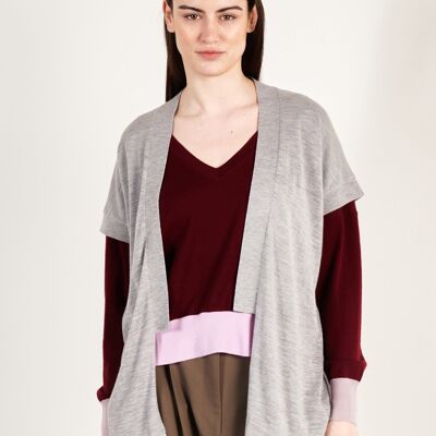 Cárdigan de manga corta gris de cachemira y lana ultrafina para mujer - KELLY 5
