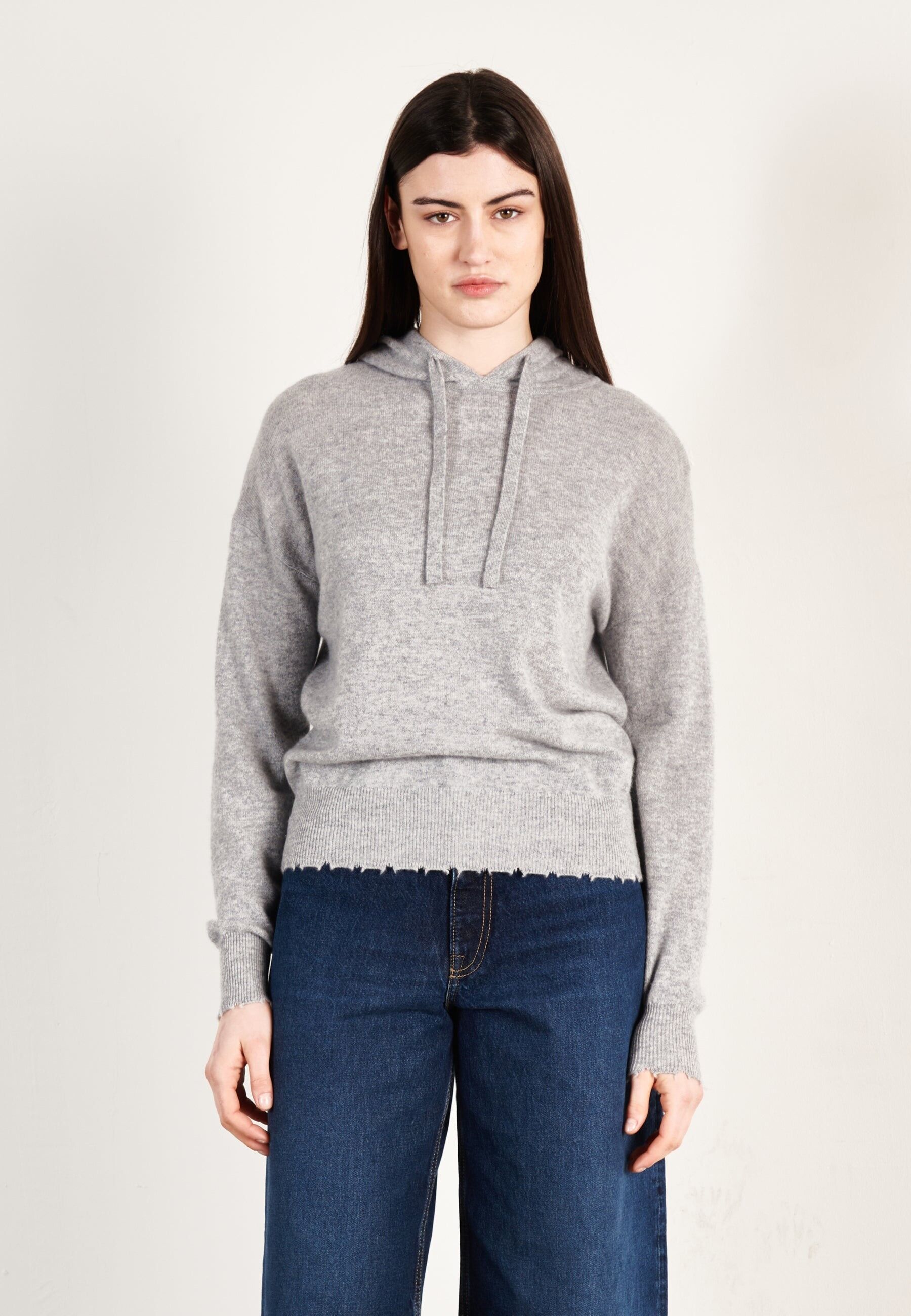 Felpa con cappuccio in cashmere grigio chiaro da donna - MIA 16