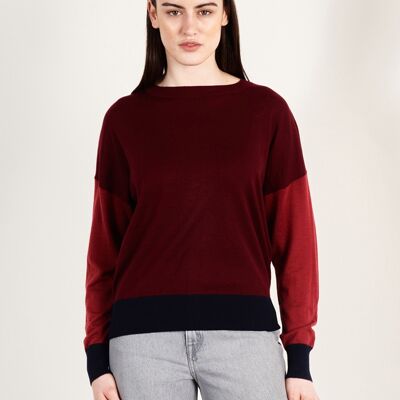 Maglione oversize girocollo in cashmere ultrafine e lana color bordeaux/rosso/blu navy - KELLY 9