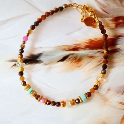 Pulsera SIMHA de ojo de tigre, citrino y turmalina rosa: confianza y energía