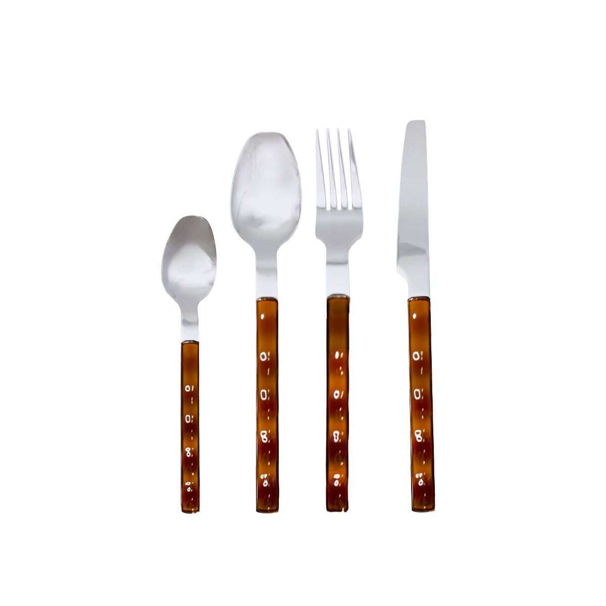 24-piece silver cutlery set with brown handle