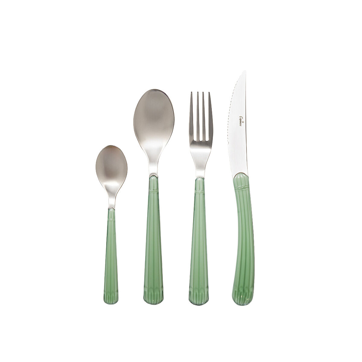24-piece silver cutlery set with green handle
