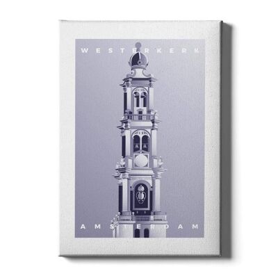 Westerkerk - Poster ingelijst - 50 x 70 cm - Blauw