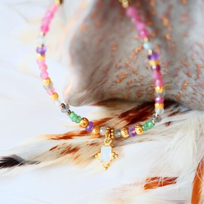 Prem Armband aus rosa Turmalin, Amethyst und Mondstein – Liebe und Intuition