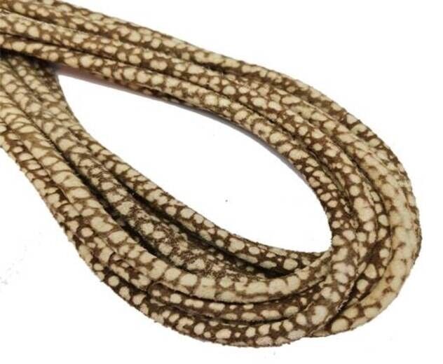 Rundgenähtes Nappalederband - 4 mm - Schlangenpatch, Kaffeebraun