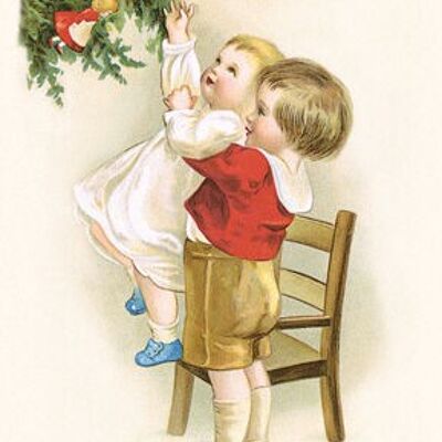 Cartolina di bambini sotto l'albero