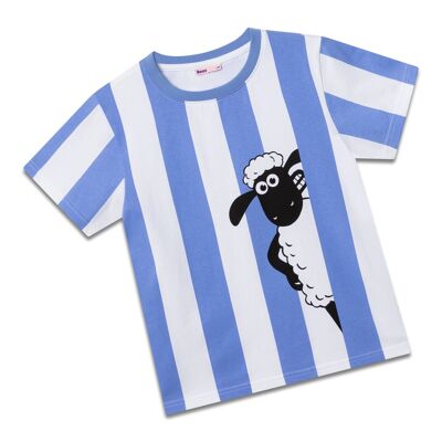 koaa – Camiseta azul de rayas de la oveja Shaun “Smile”