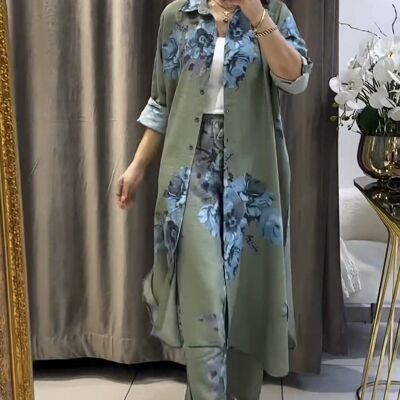 Conjunto de camisa larga y pantalón a juego - Con viscosa