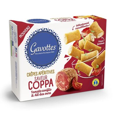 Gavotas con coppa, tomate confitado y sabor a ajo 80g