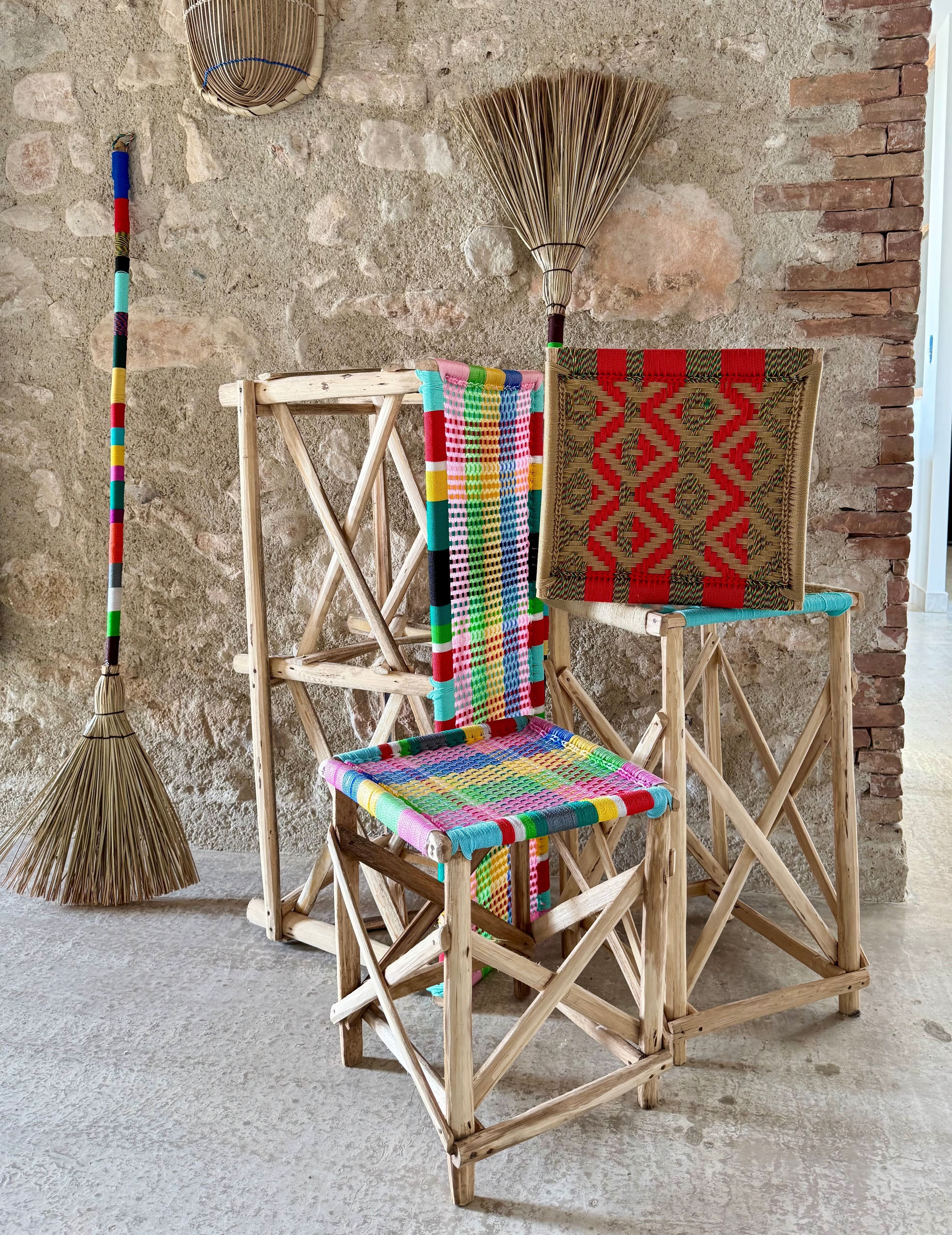 Wooden stools and colorful fishing line (various sizes)