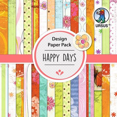 Paquete de papel de diseño "Happy Days", 15 x 15 cm