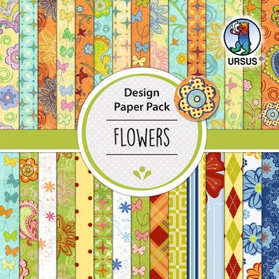 Paquete de papel de diseño "Flores", 15 x 15 cm