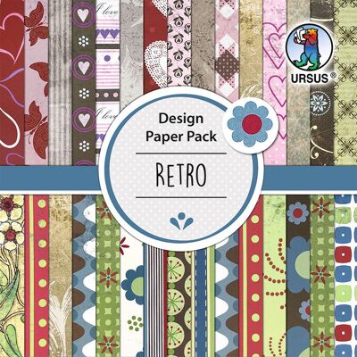 Pack de papier design « Rétro », 15 x 15 cm