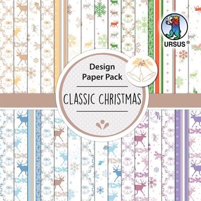 Paquete de papel de diseño "Navidad clásica", 15 x 15 cm