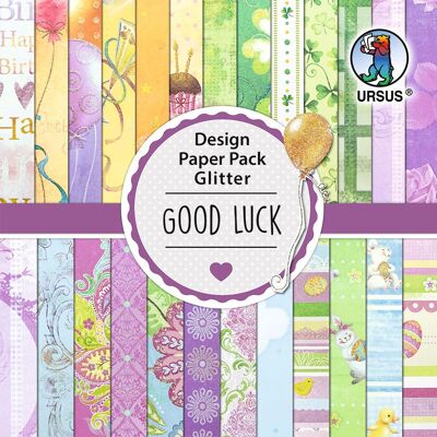 Pack de papier design pailleté « Bonne chance », 15 x 15 cm