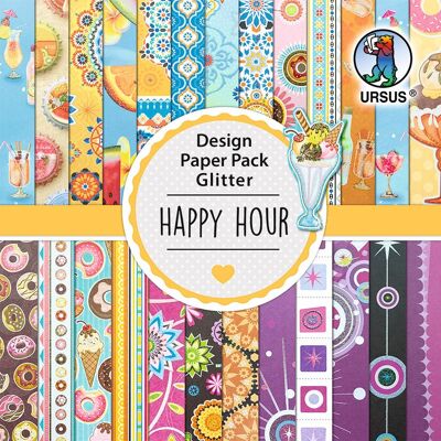 Confezione di carta da disegno glitterata "Happy Hour", 15 x 15 cm