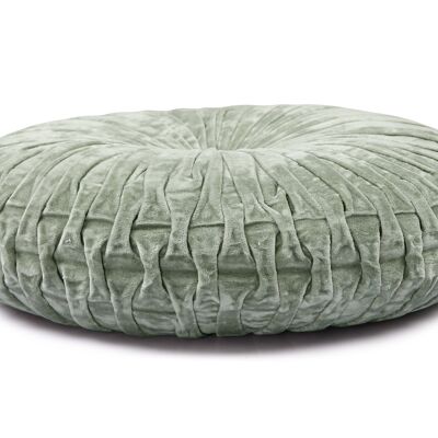 Coussin rond en velours fait main, vert sauge - 40,6 cm