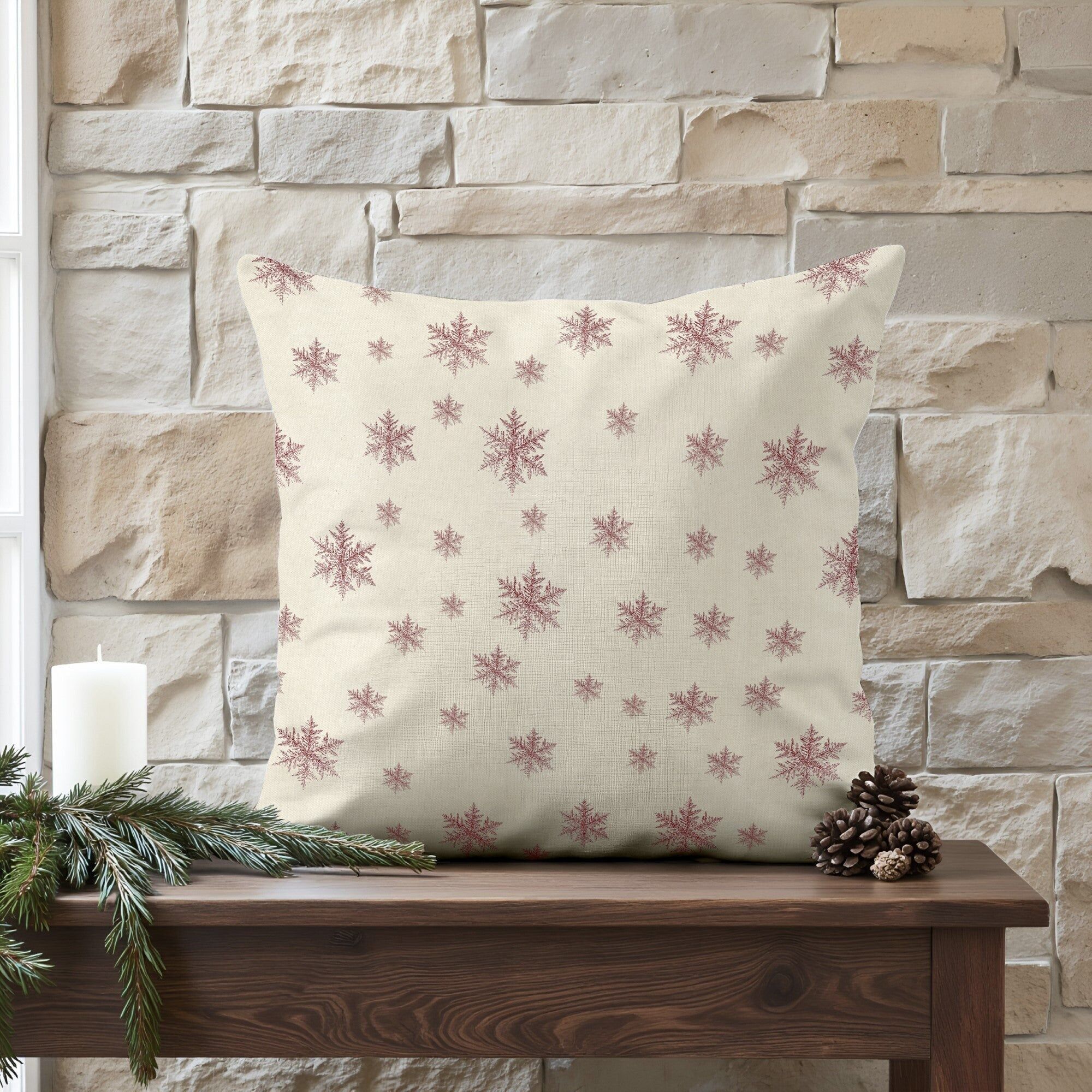 Weihnachtsroter Toile-Kissenbezug aus 100 % Baumwolle, 50 x 50 cm