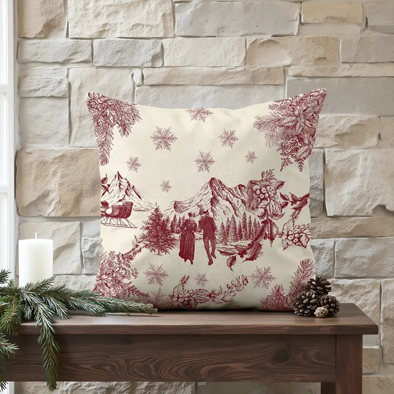 Kaufen Sie 100 % Baumwolle Weihnachtsrot Toile Kissenbezug A 50x50 cm zu Großhandelspreisen