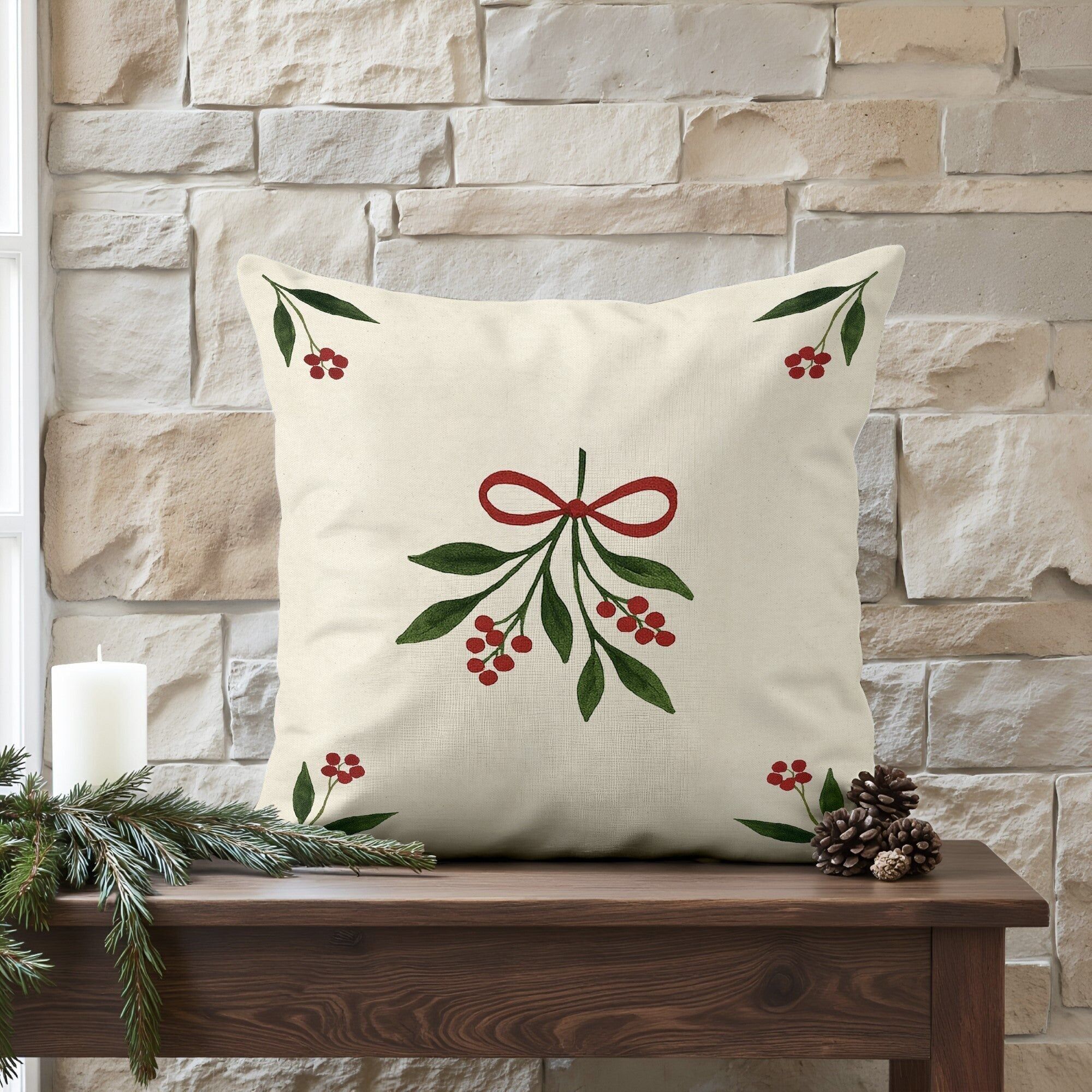 Kissenbezug aus 100 % Baumwolle, Mistelzweig-Bouquet, A, 50 x 50 cm