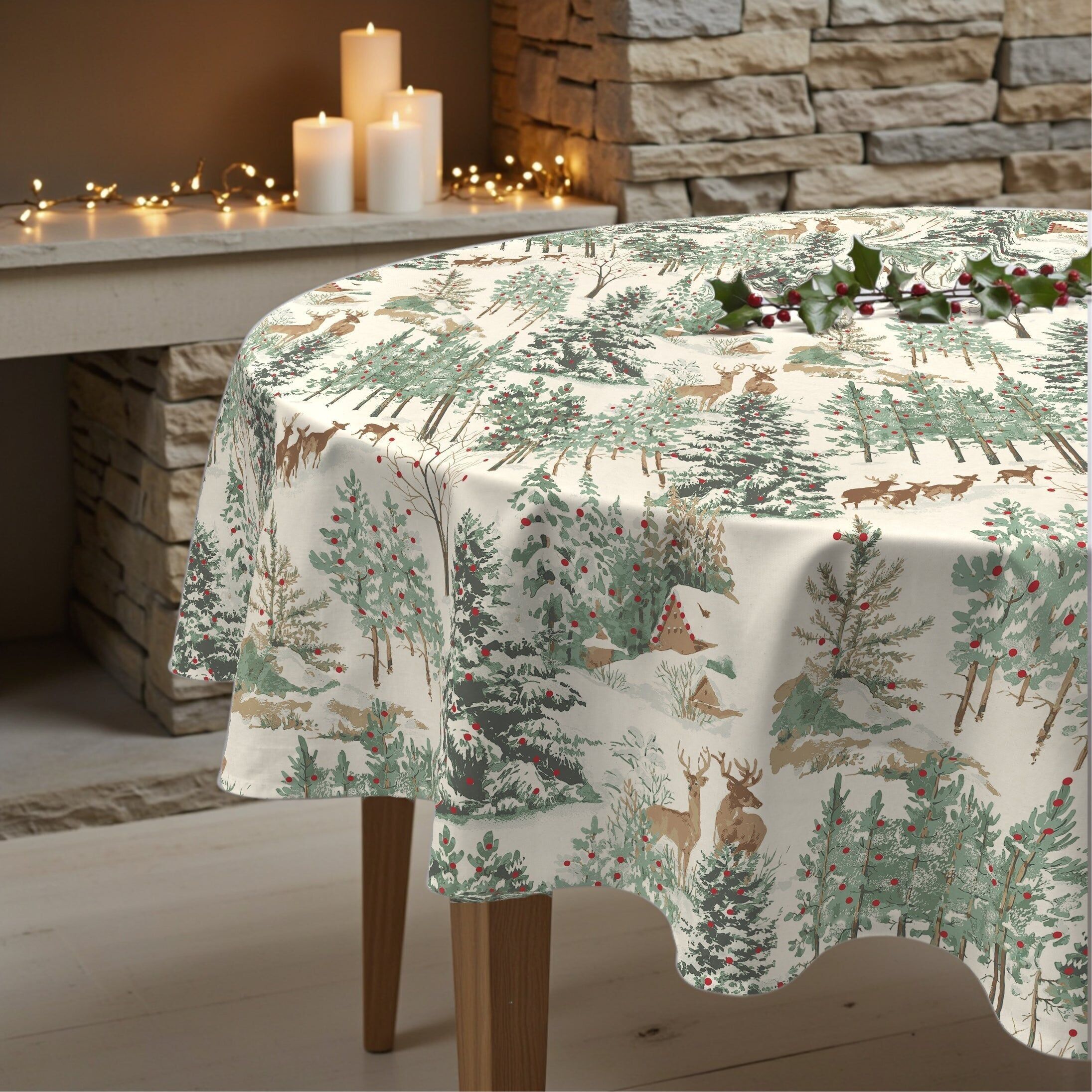 Nappe ronde antitache motif cerf de Noël 1-100