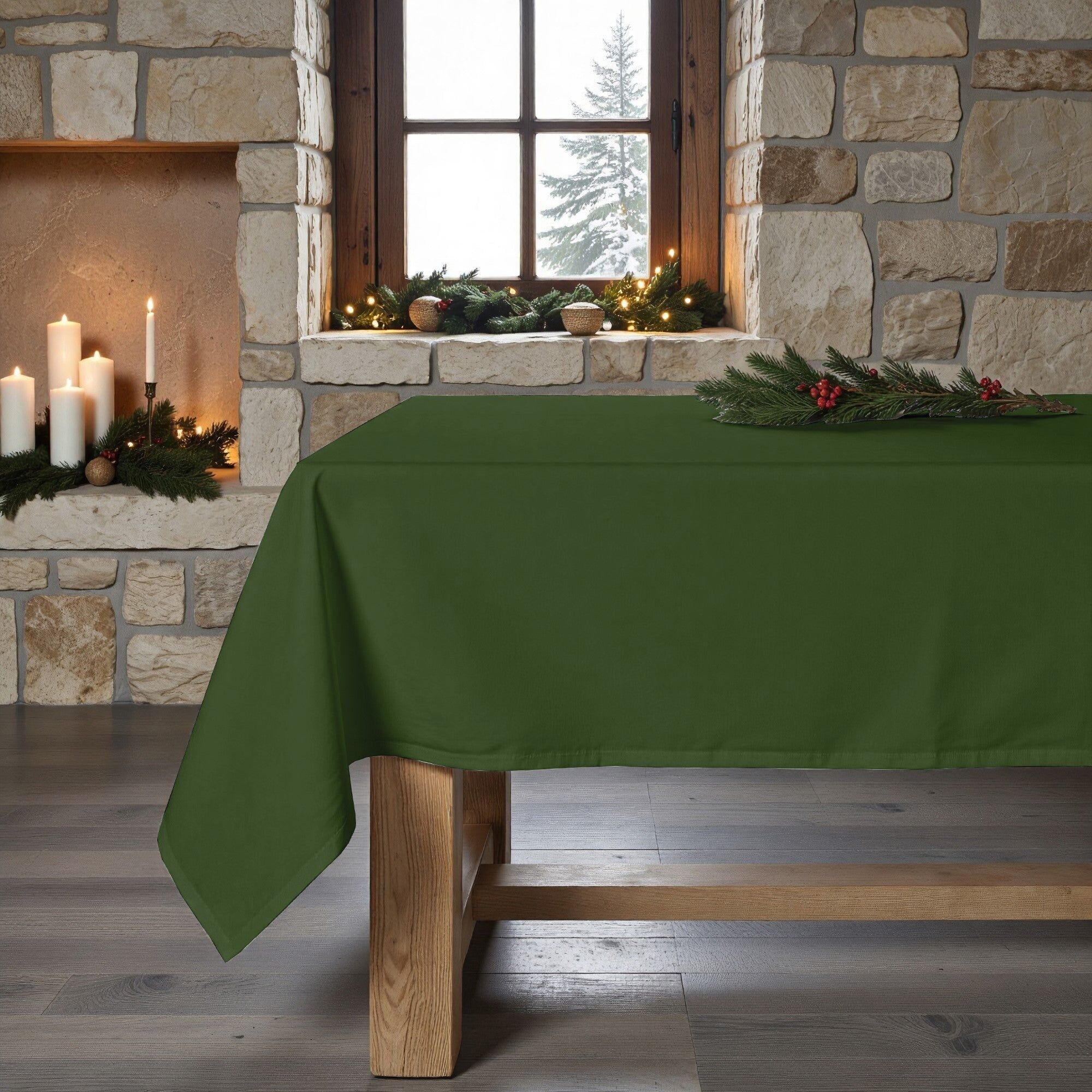 Plain Green Stain-Resistant Tablecloth