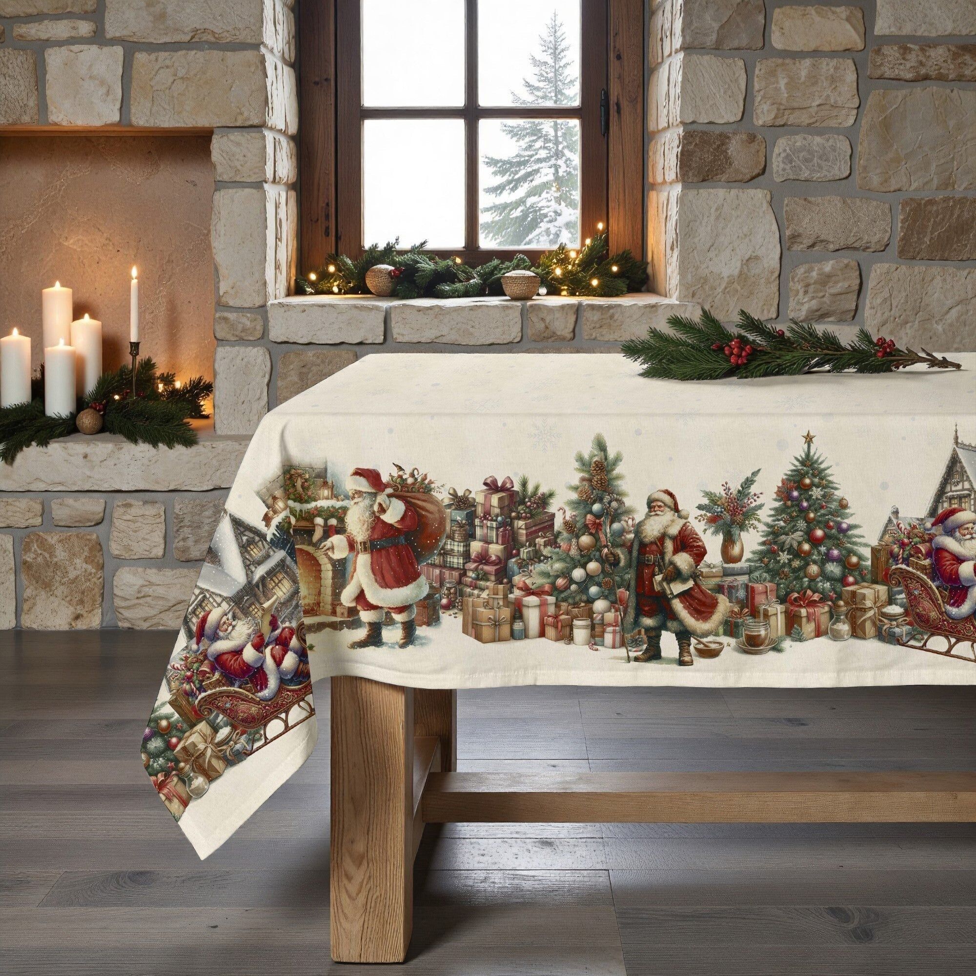 Vintage christmas stain-resistant tablecloth 1225