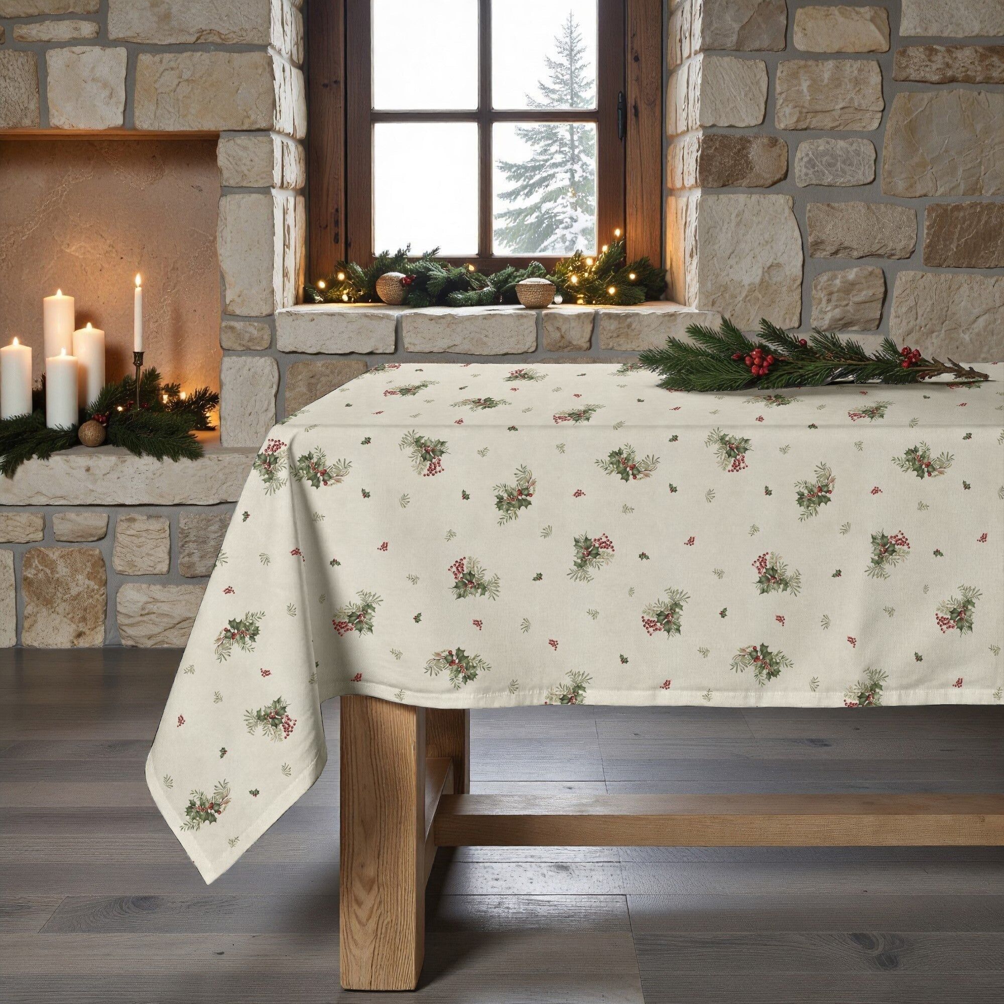 Winter holly stain-resistant tablecloth 1225