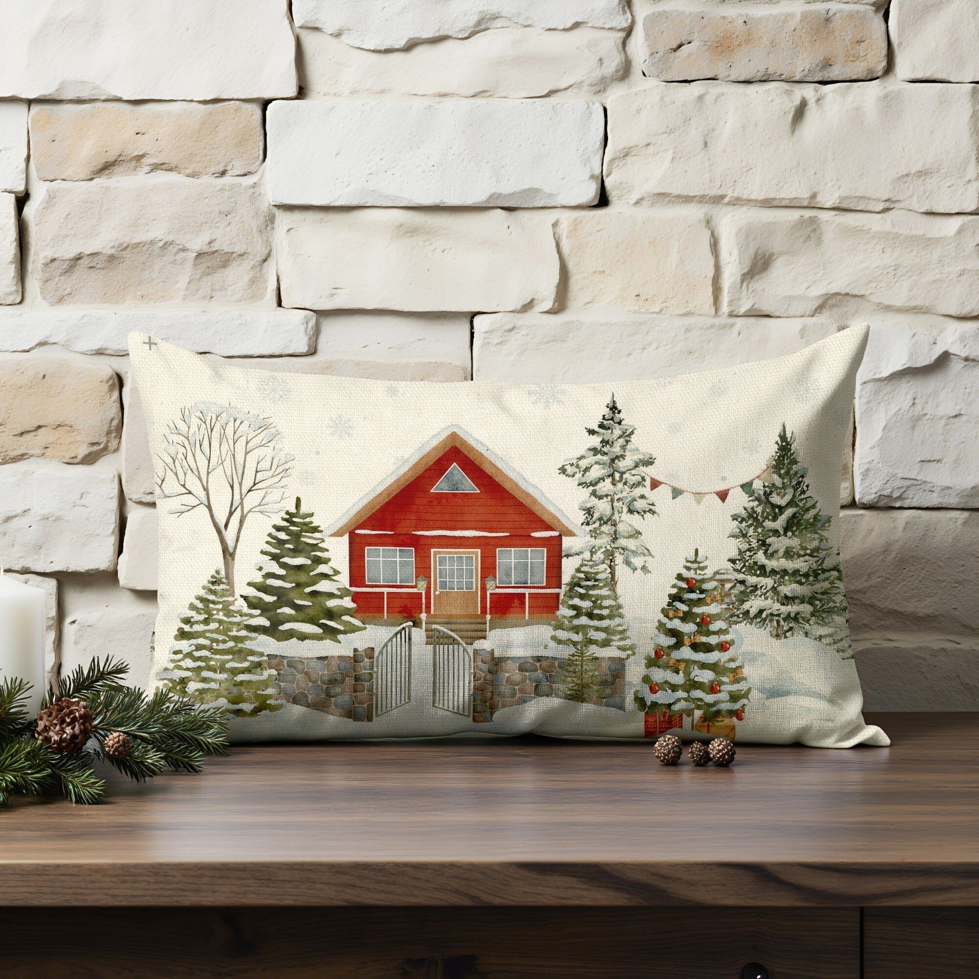 Housse de coussin 100% coton Maison de Noël C 30x50 cm