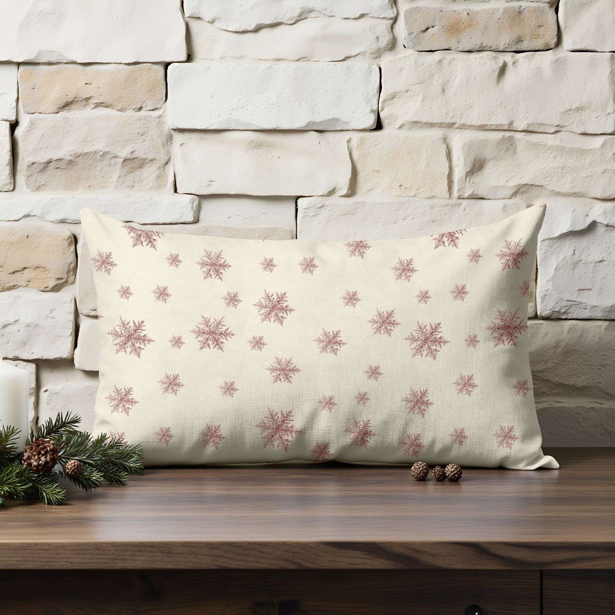 Housse de coussin Toile rouge Noël 100% coton 30x50 cm