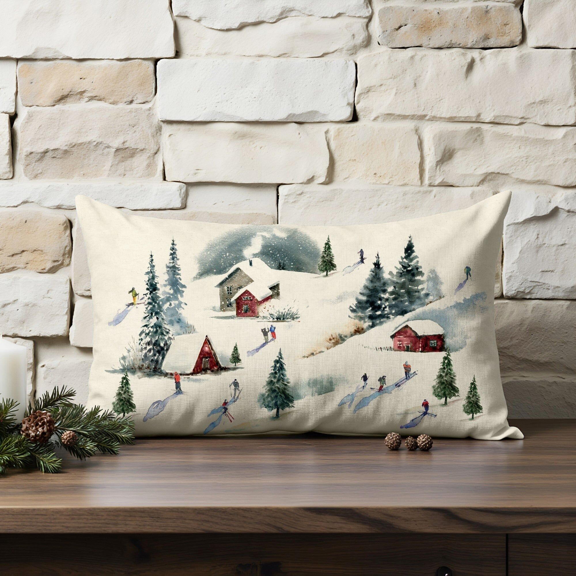 Housse de coussin 100% coton Winter Ski 1225 30x50 cm