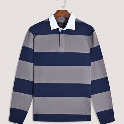 Camiseta de rugby a rayas gris y azul marino