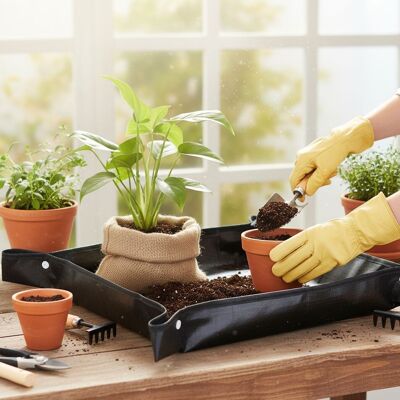 Schwarze Garten-Pflanzmatte – ideal zum Umtopfen