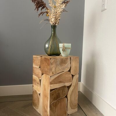 Macetero cubo pequeño - sostenible - interior - salón - muebles de madera - rústico - multifuncional - teca - madera - taburete de madera - taburete - taburete - cubo - mesa cuadrada - mesa - muebles - muebles robustos