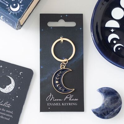 Llavero de luna creciente con fases de la luna azul