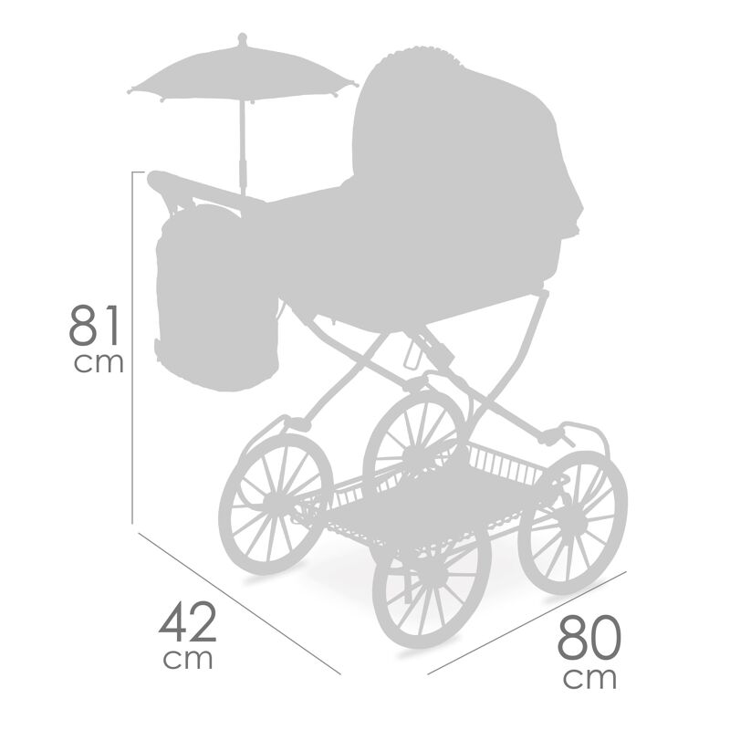 DeCuevas Chariot De Poupées Provence Pliable – Avec Parasol, Matelas, Oreiller Et Sac – 81x42x68 Cm – Dès 3 Ans – Collection Provençale