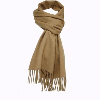 Écharpe en cachemire camel tissée unie