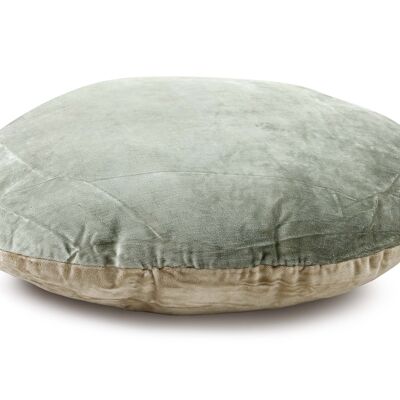 Coussin rond réversible en velours, sauge et biscotti - 40 cm