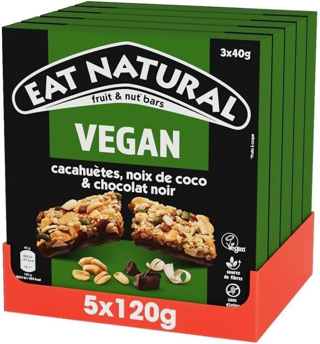 EAT NATURAL - Gluten-free vegan coconut & dark chocolate cereal bars - 15 bars of 40g
