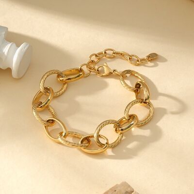Bracelet Doré Large Maillons Lisses Et Tressés